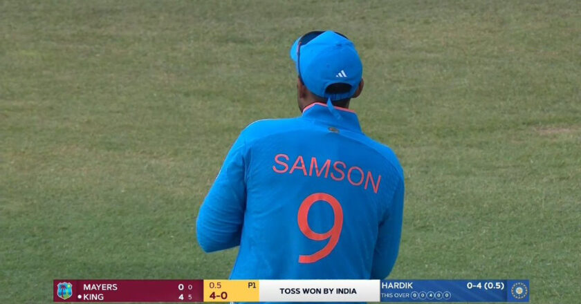 During the 1st ODI between India and West Indies, Suryakumar Yadav was seen sporting Sanju Samson’s jersey