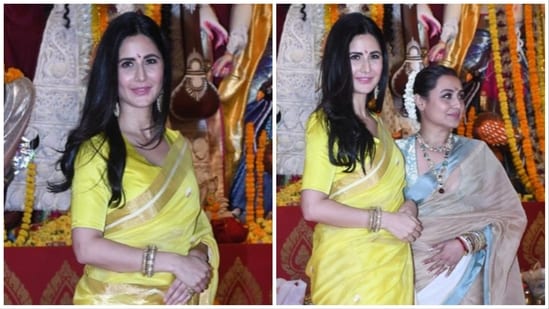 Katrina Kaif stuns in yellow saree joins Rani at Durga