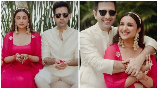 Parineeti and Raghav glow in pink and white in fresh