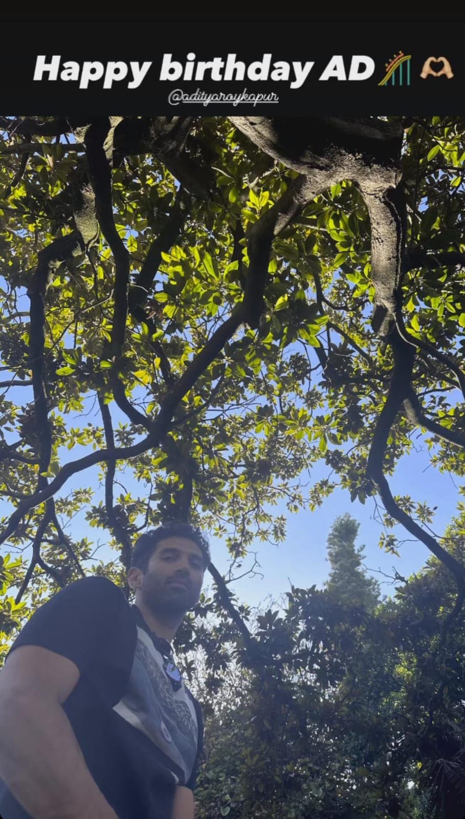 Aditya stood amidst greenery on a bright sunny day.