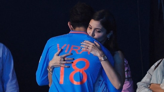 World Cup Final Anushka Sharma hugs Virat Kohli after Indias