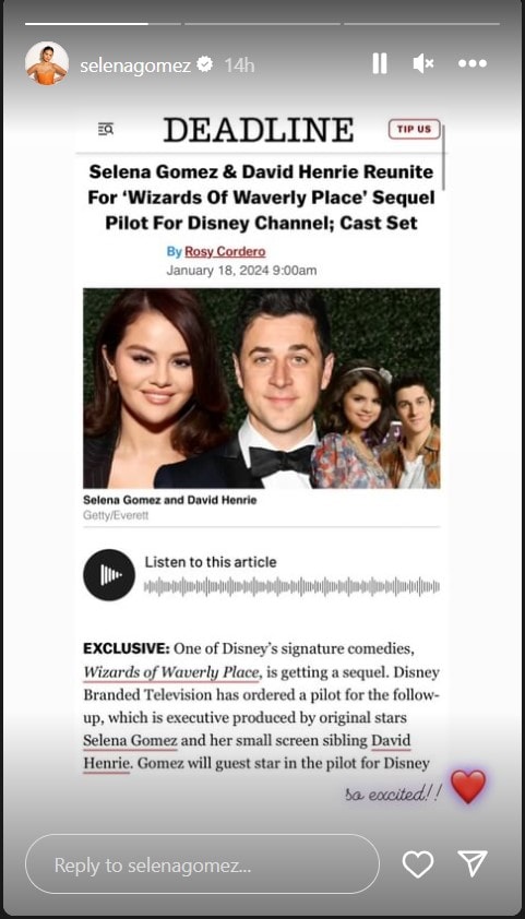 Selena Gomez shares the news of Wizards of Waverly Place revival(Instagram/selenagomez)