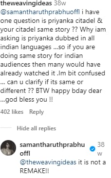 Samantha denies the Indian version is a remake