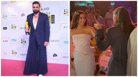 Bobby Deol, Shraddha Kapoor and Ananya Pandey at Grazia Young Fashion Awards 2024. (Varinder Chawla/Instagram) Bobby Deol, Shraddha Kapoor and Ananya Pandey at Grazia Young Fashion Awards 2024. (Varinder Chawla/Instagram)
