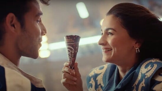 Siddhant Chaturvedi and Alia Bhatt in the ad for Cornetto. Siddhant Chaturvedi and Alia Bhatt in the ad for Cornetto.