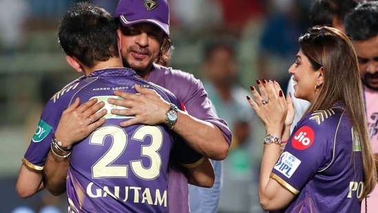 Shah Rukh Khan embraces KKR team mentor Gautam Gambhir after an IPL Match.(File photo/ANI) Shah Rukh Khan embraces KKR team mentor Gautam Gambhir after an IPL Match.(File photo/ANI)