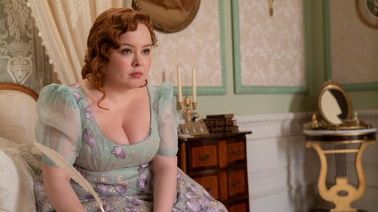 Nicola Coughlan in a still from Bridgerton Season 3. Nicola Coughlan in a still from Bridgerton Season 3.