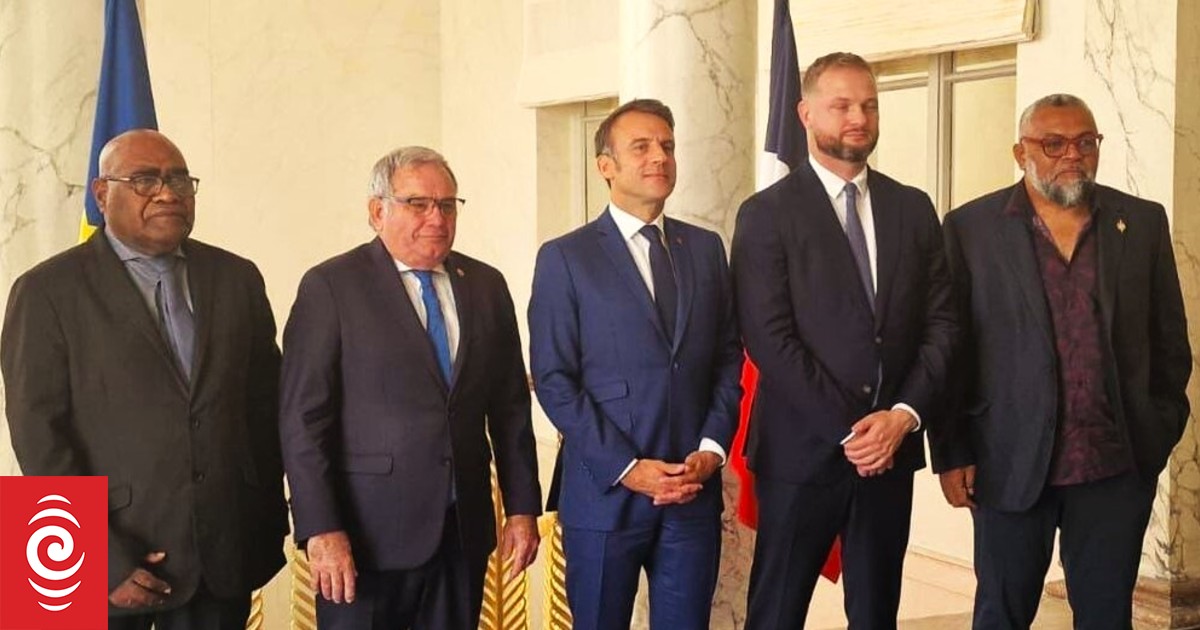 4KMEF8N New Caledonia s 4 MPs Emmanuel Tjibaou Nicolas Metzdorf Georges Naturel and Robert Xowie with French President Emmanuel Macron on Thursday 25 July 2024 PHOTO Palais de l Elys e jpg