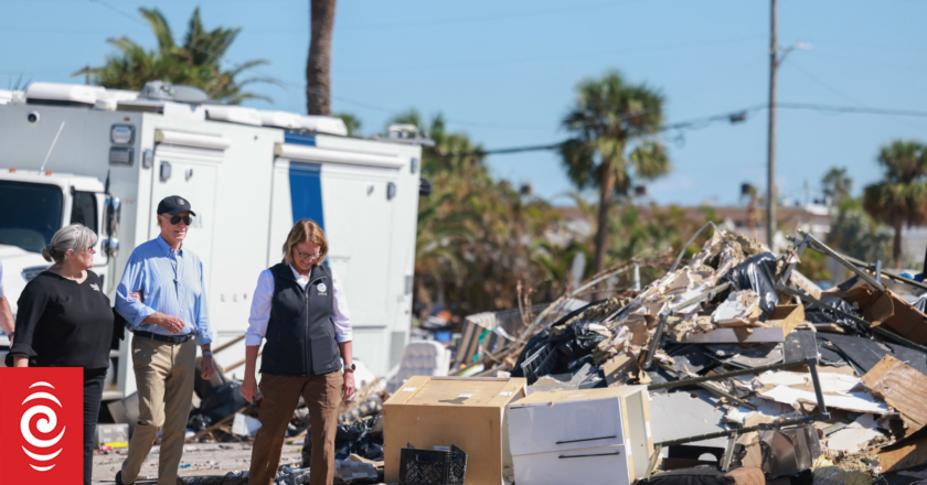 Joe Biden tours Florida’s storm-hit streets as Milton debris piles up