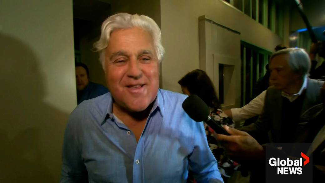 Click to play video: 'Jay Leno tells reporters he’s fine and back to work after motorcycle accident'