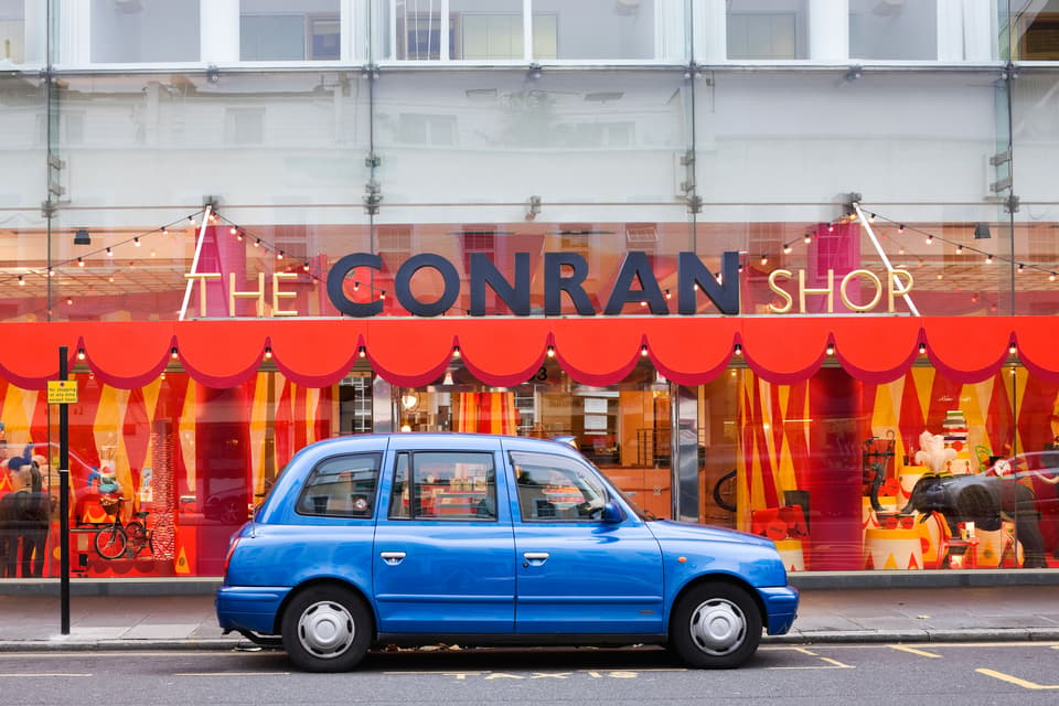 The Conran shop with blue taxi, shot in 2009