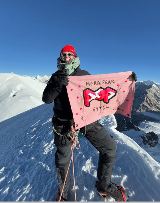 Mia Regan at the top of Mera Peak in Nepal 