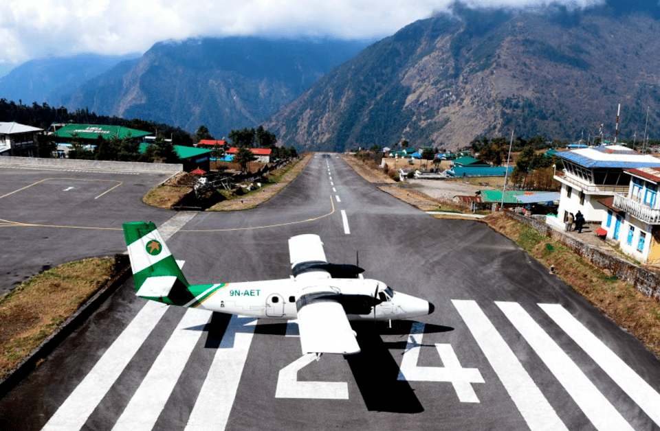 A private aircraft preparing for take-off at the Tenzing-Hillary airport in Lukla