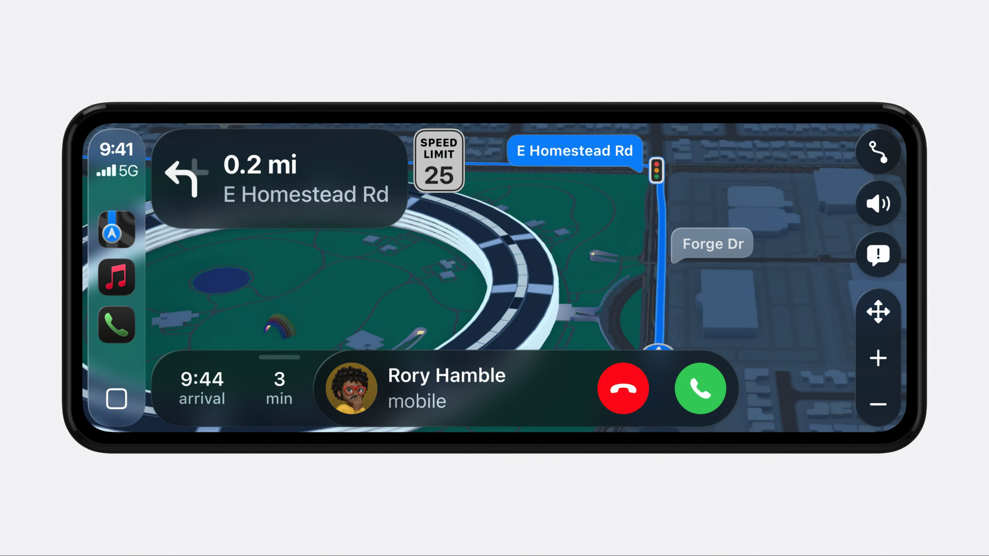 All the New CarPlay Features in iOS 26 3 A car head unit showing an incoming call in a small popover near the bottom of the screen, overlaid on a navigation screen.