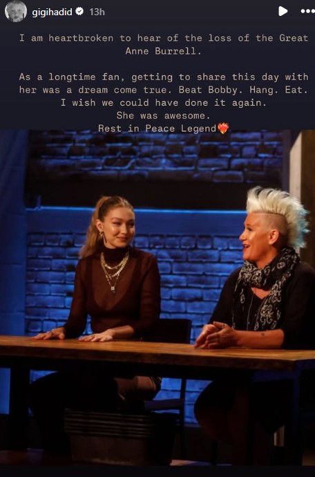 Anne Burrell, chef and TV personality, dead at 55 - National 3 A screenshot of Gigi Hadid's Instagram Stories.