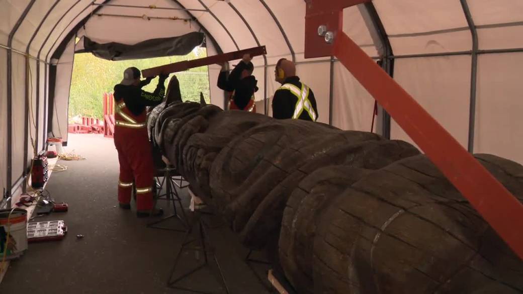 Click to play video: 'Totem’s arrival on Nisga’a land reveals the full scope of the work ahead'