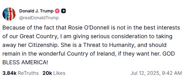 Ellen DeGeneres says Donald Trump is the reason she moved to U.K. - National 4 A screenshot of Donald Trump's post on Truth Social.
