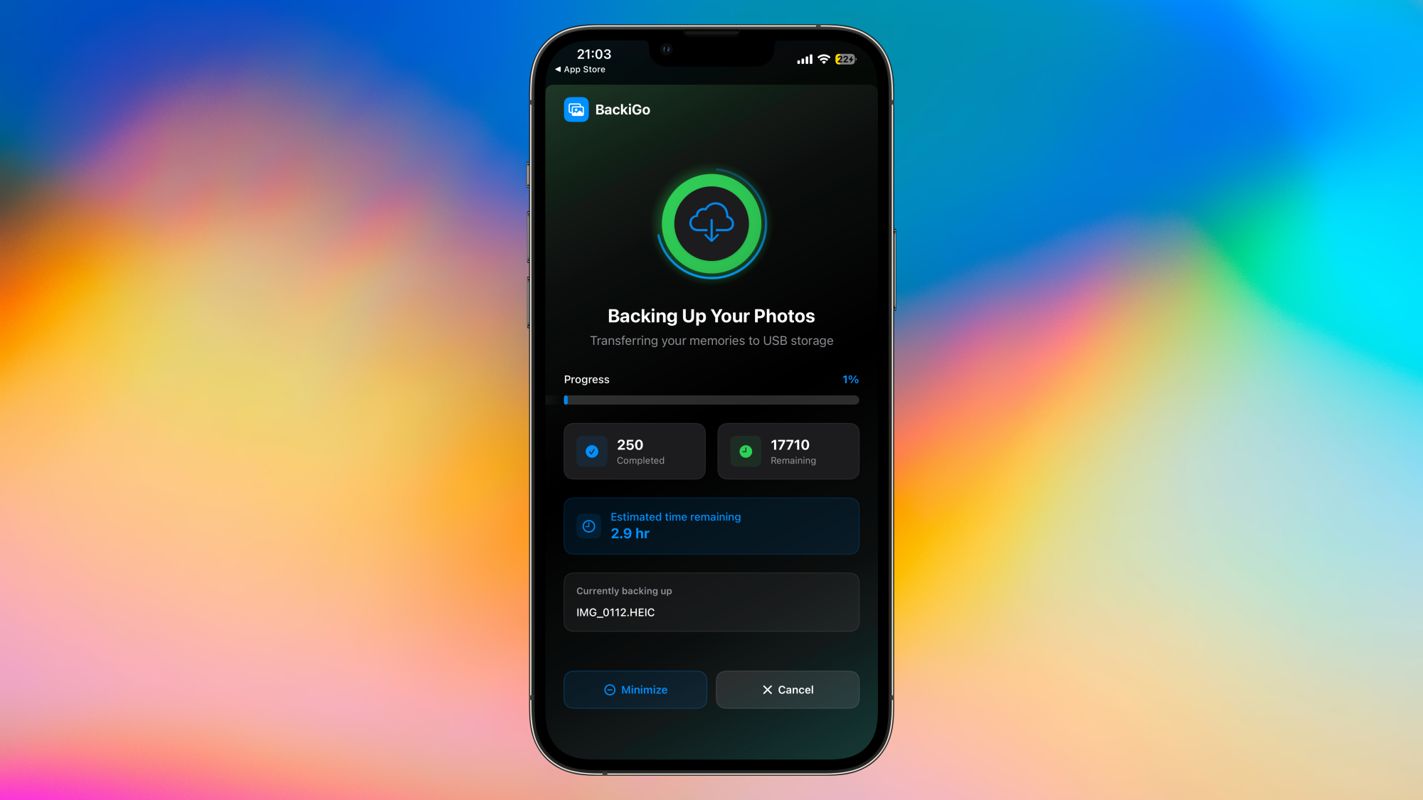 Three Ways to Back Up iCloud Photos to an External Hard Drive 4 Backigo running on an iPhone.