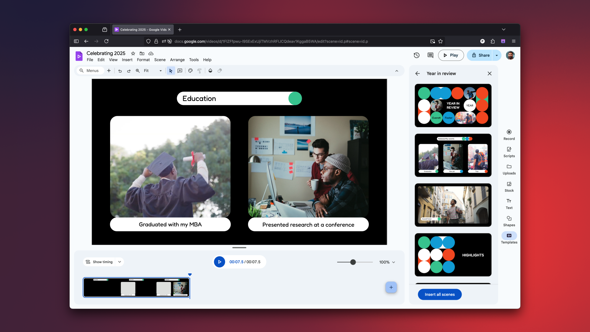 Google's Browser-Based Video Editor Is Now Available for Free 2 The year in review template in Google Vids.