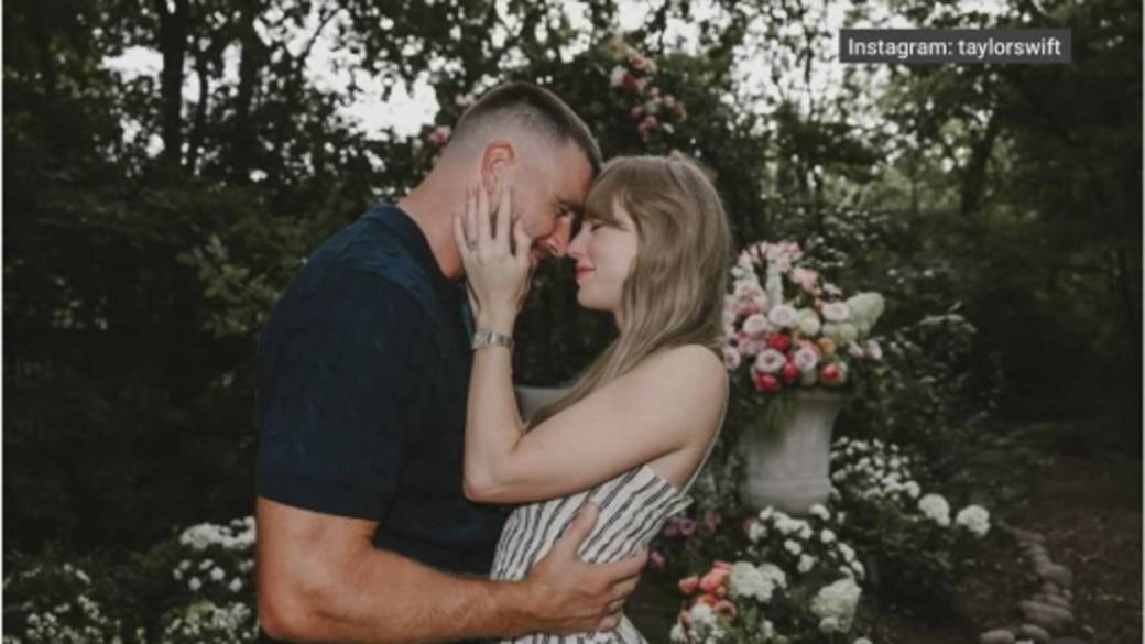 Click to play video: '‘It’s a love story’: Taylor Swift and Travis Kelce announce engagement'