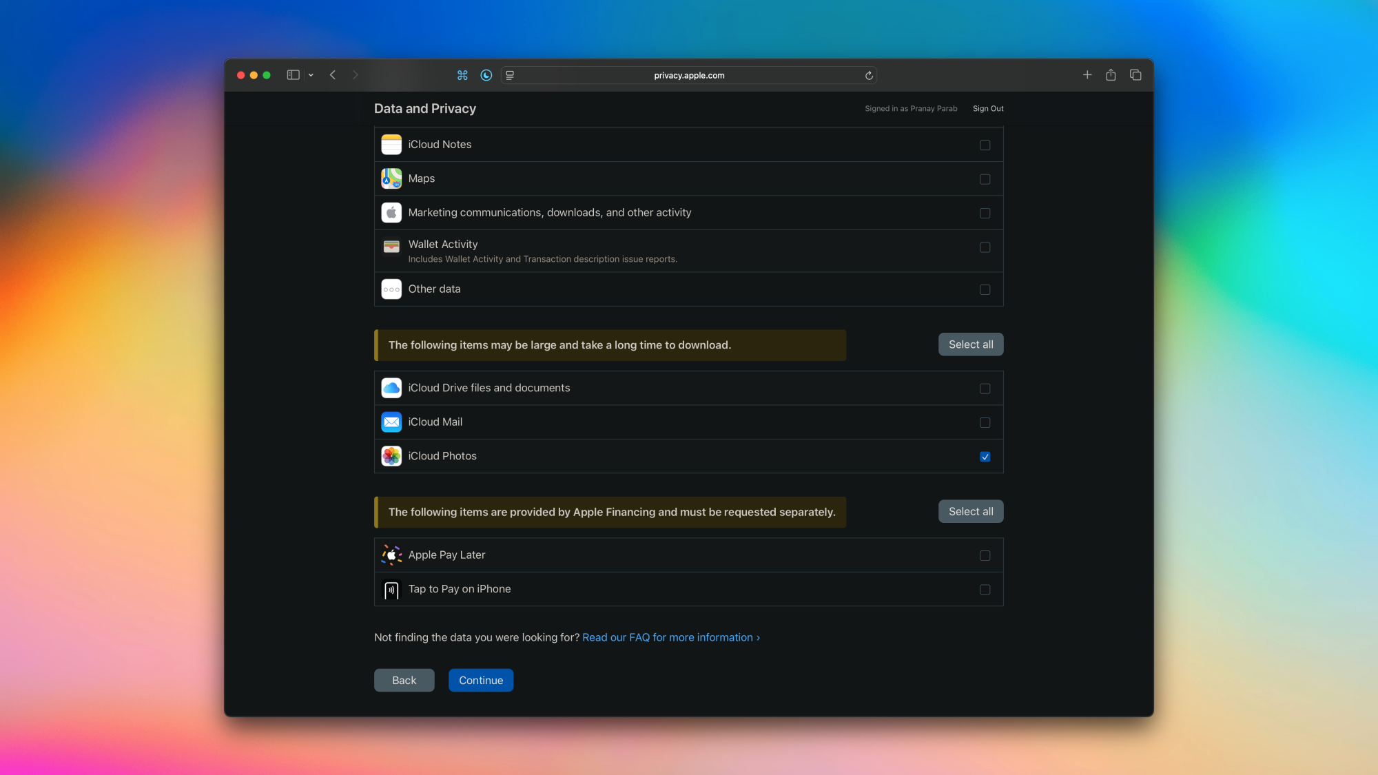 Three Ways to Back Up iCloud Photos to an External Hard Drive 2 The iCloud Photos data export page on Apple's website.