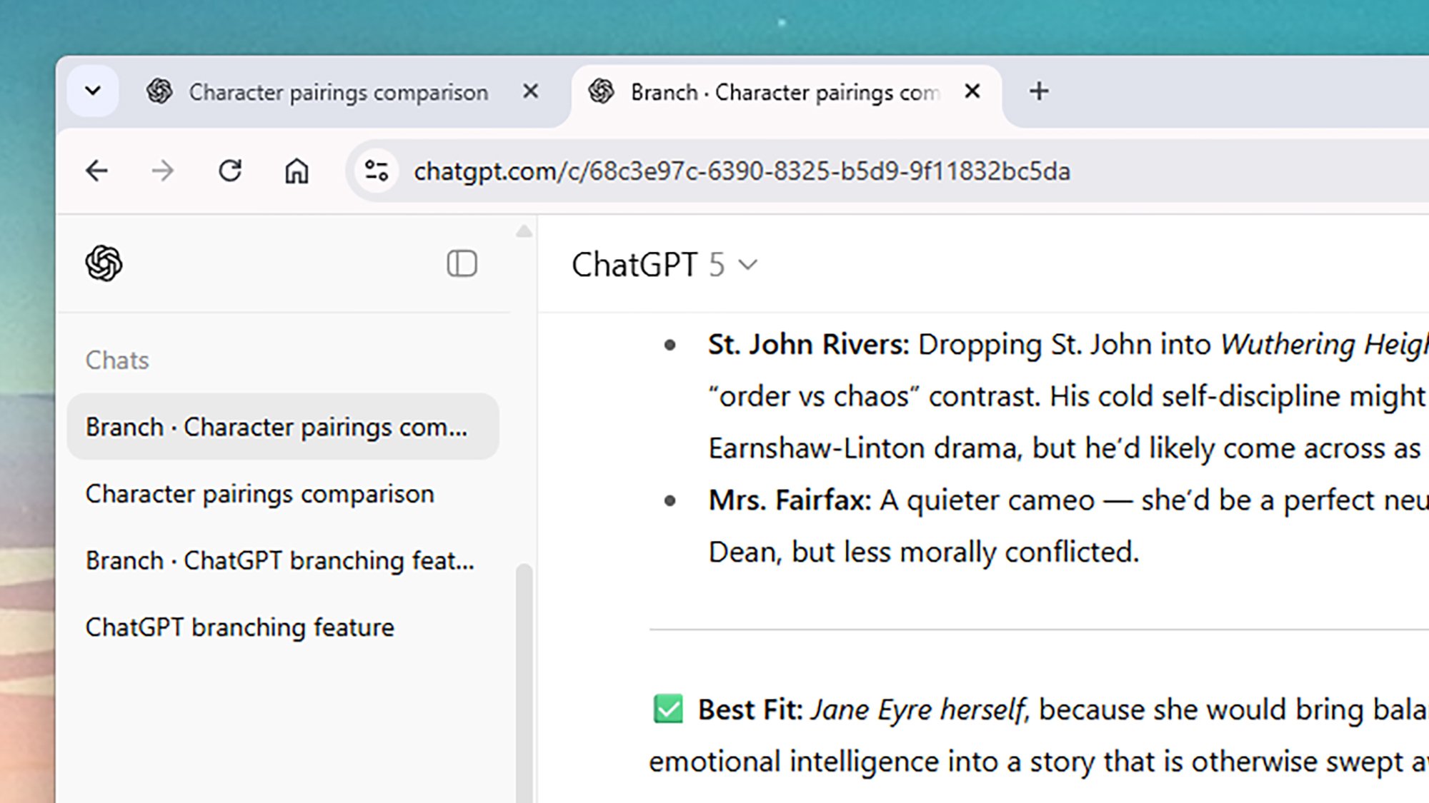 ChatGPT branch conversation