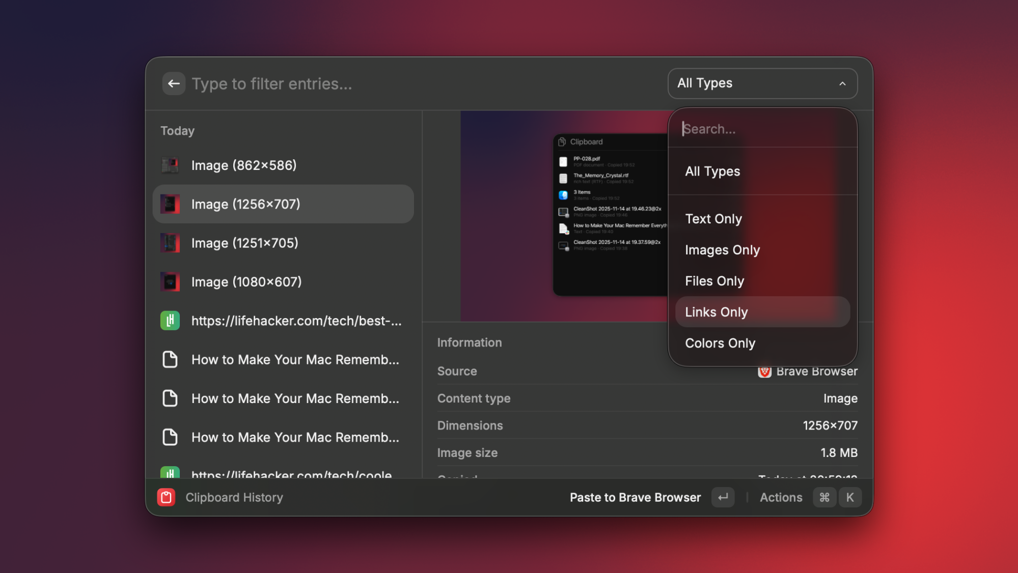 Viewing clipboard history in Raycast, which is a Spotlight alternative.