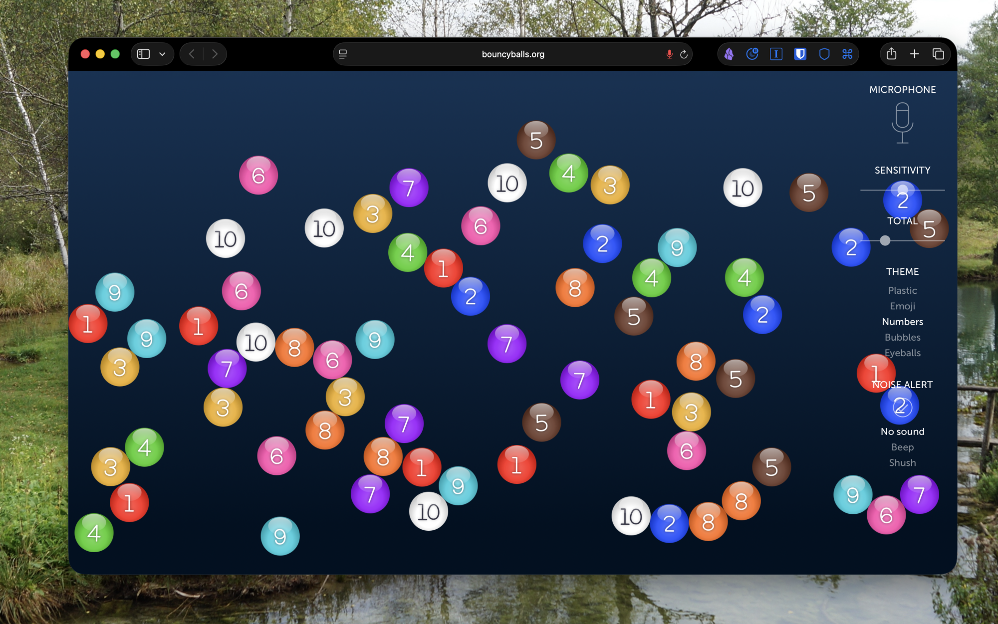 A bunch of numbered balls are scattered all over the screen