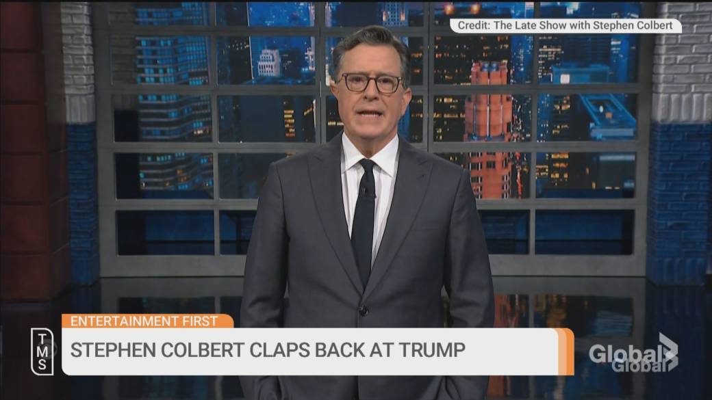 Click to play video: 'Stephen Colbert claps back at Trump: “Go f**k yourself” '