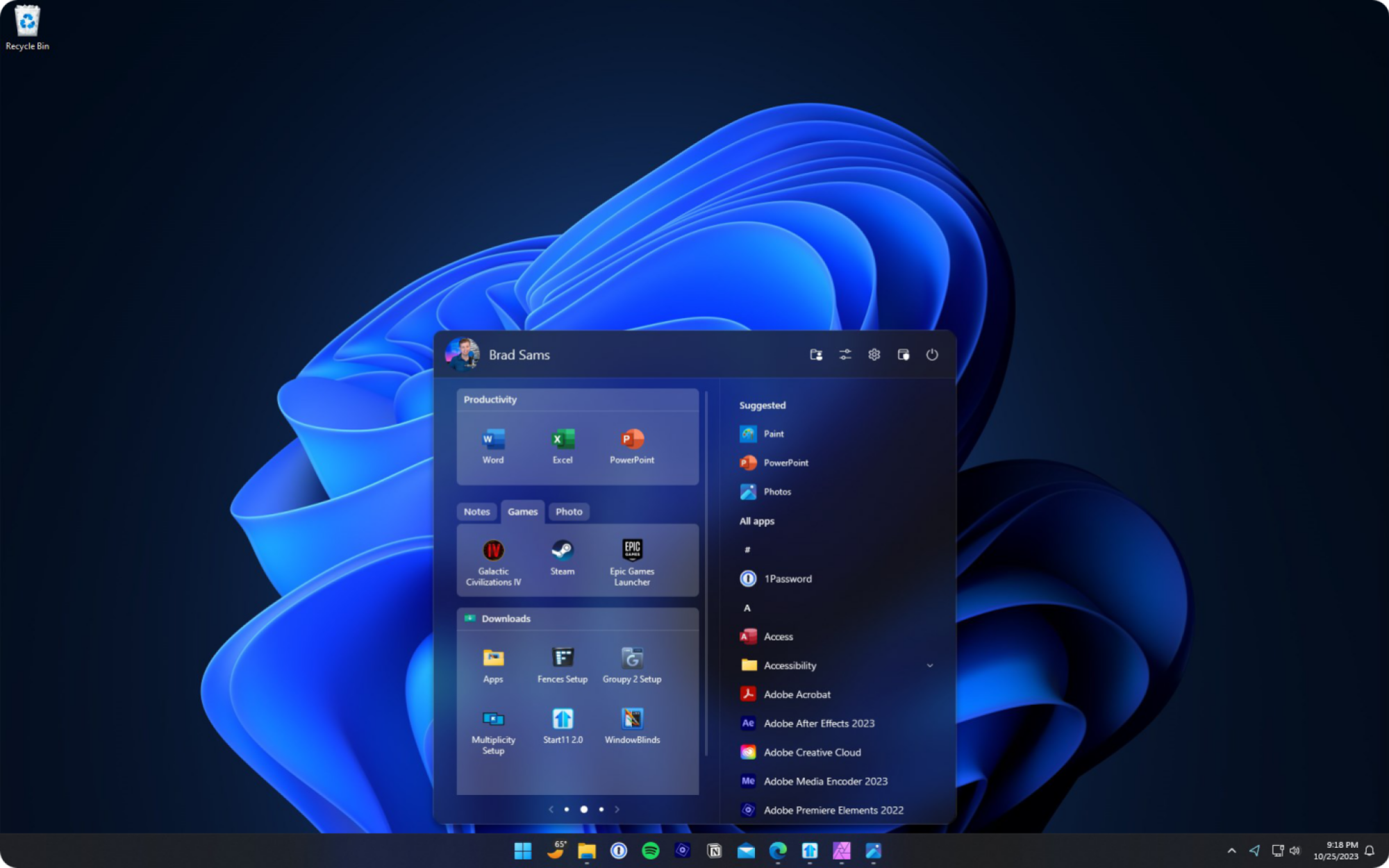 Start11 Taskbar in Windows 11.