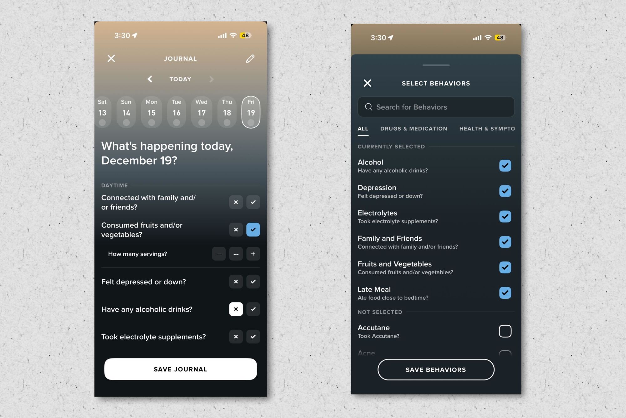 Journal questionnaire and setup