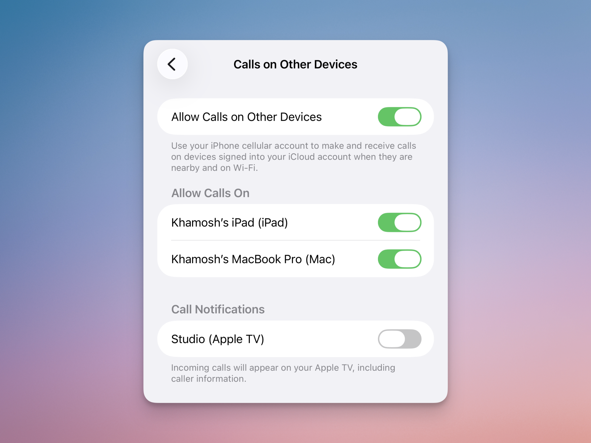 Disabling FaceTime calls on Apple TV.