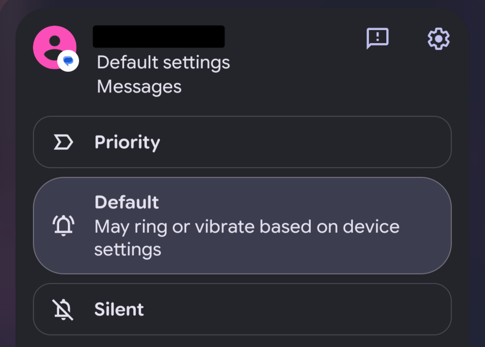 Android notification with settings to sort incoming alerts.
