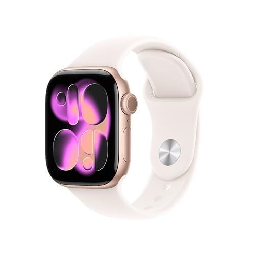 Apple Watch Series 11 [GPS + Cellular 42mm] Smartwatch with Rose Gold Aluminum Case w Light Blush Sport Band - S/M. Sleep Score, Fitness Tracker, Health Monitoring, Always-On Display, Water Resistant