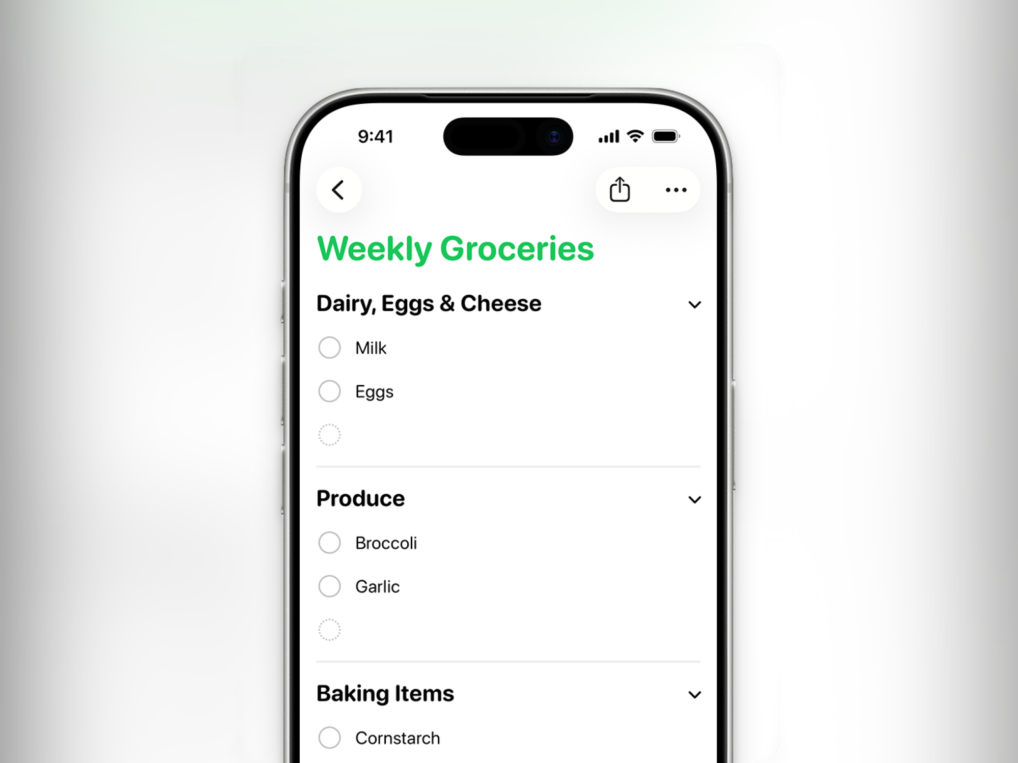 Auto categorizing Grocery list in Reminders.