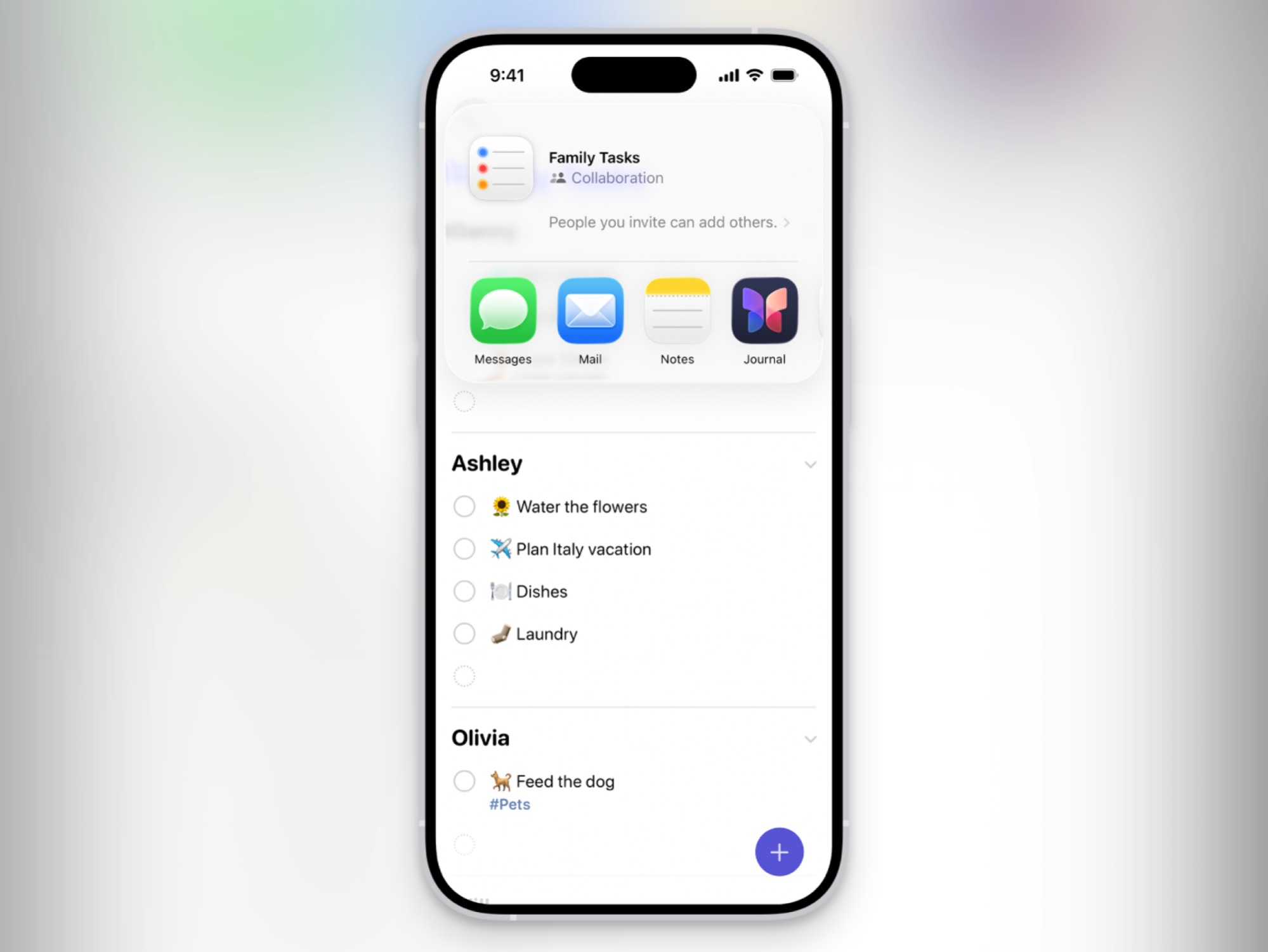 Shared lists in Reminders.