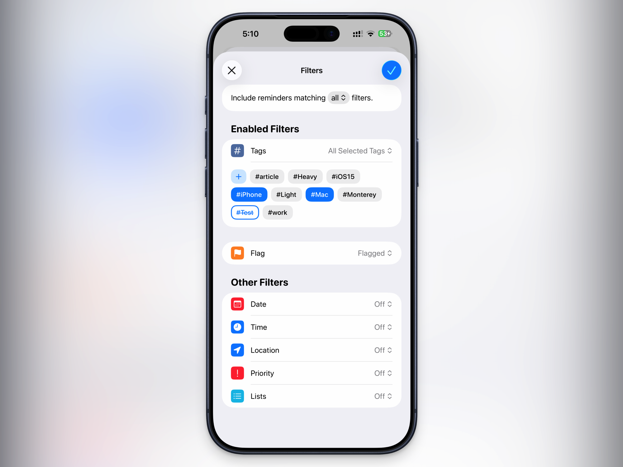 Smart Lists in Reminders app.