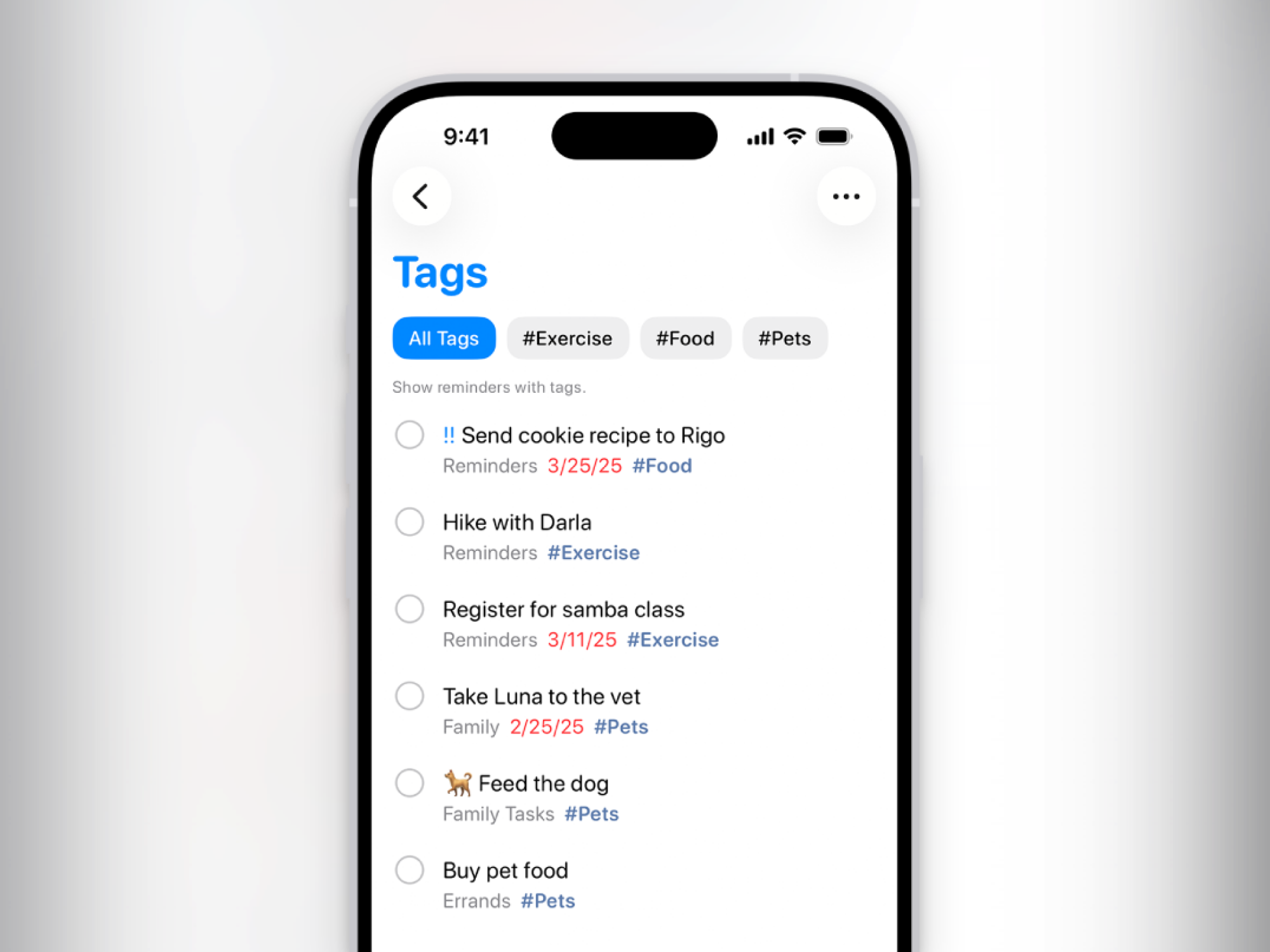 Tags in Reminders app.