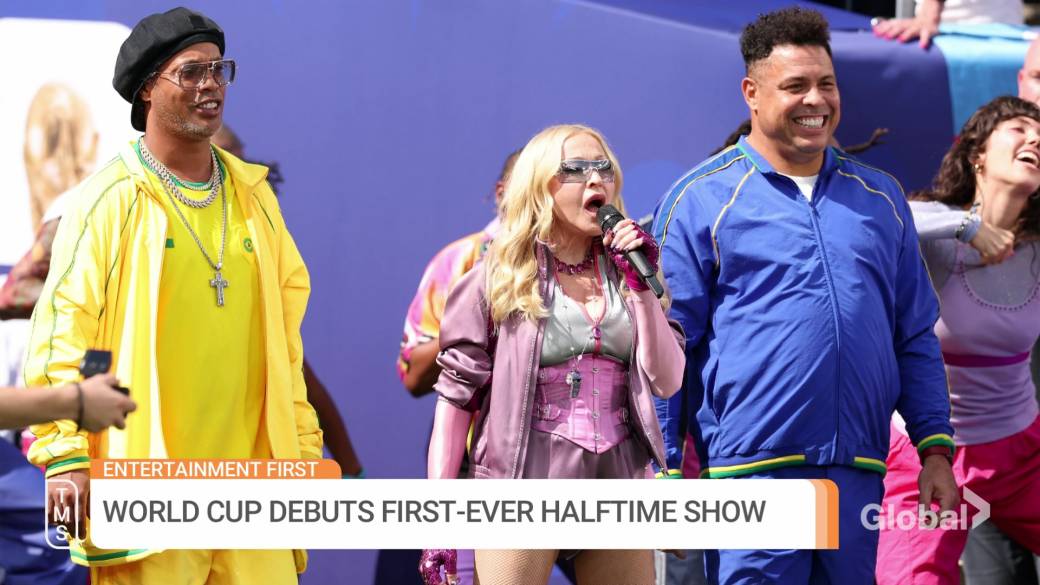 Click to play video: 'Madonna, BTS, Justin Bieber, Shakira and more perform at World Cup final halftime show'
