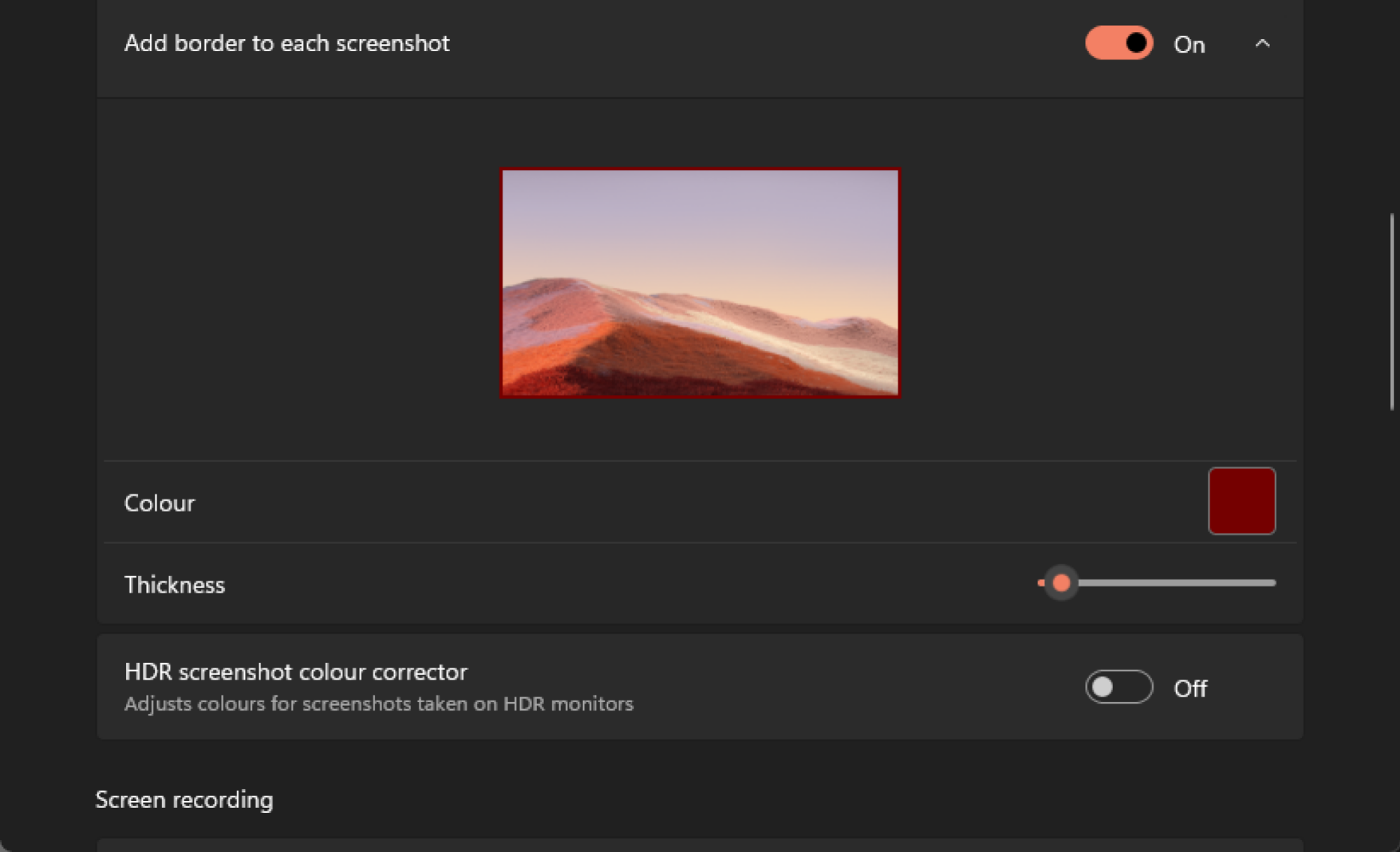 Adding a border to screenshots in Snipping Tool.