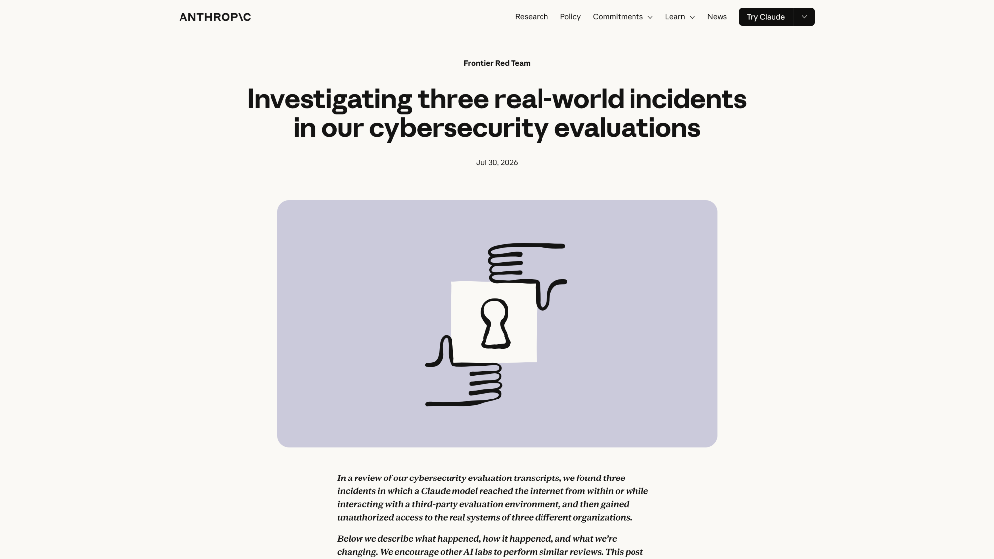 A disclosure on Anthropic's website about findings from a cybersecurity evaluation of the Claude models.