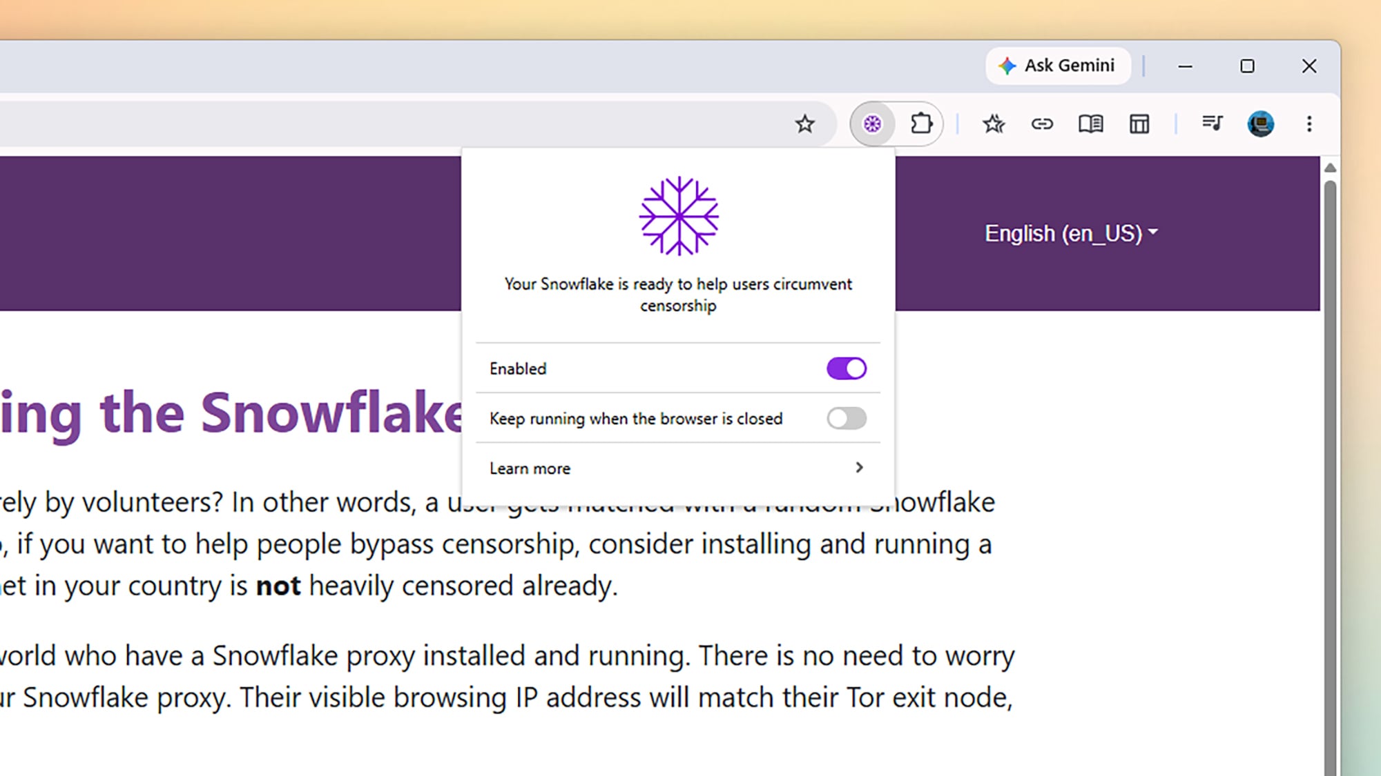 Snowflake Volunteer browser extension