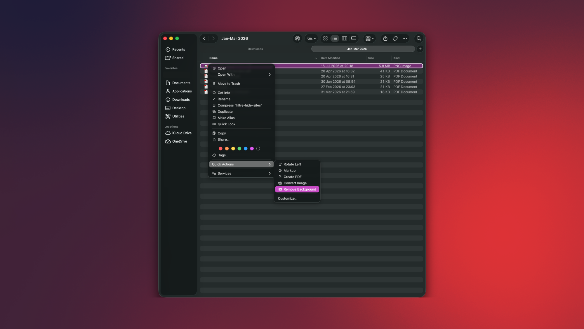 Remove Background highlighted in Finder on a Mac.