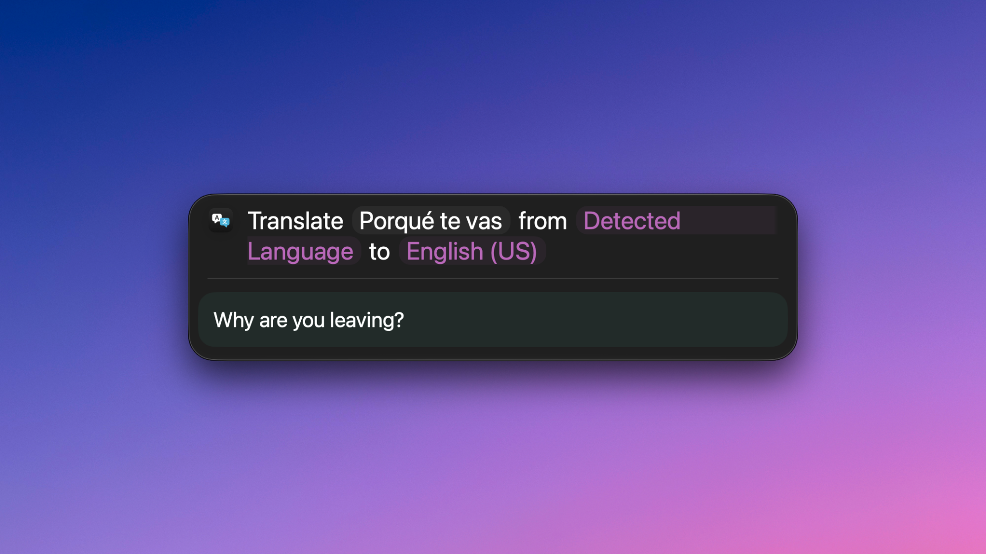 Translations in Spotlight for Mac.