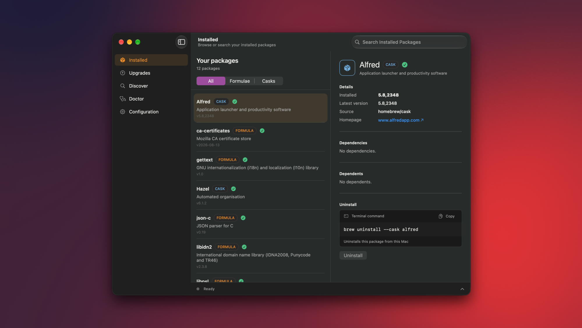 Viewing installed apps in Homebrew.