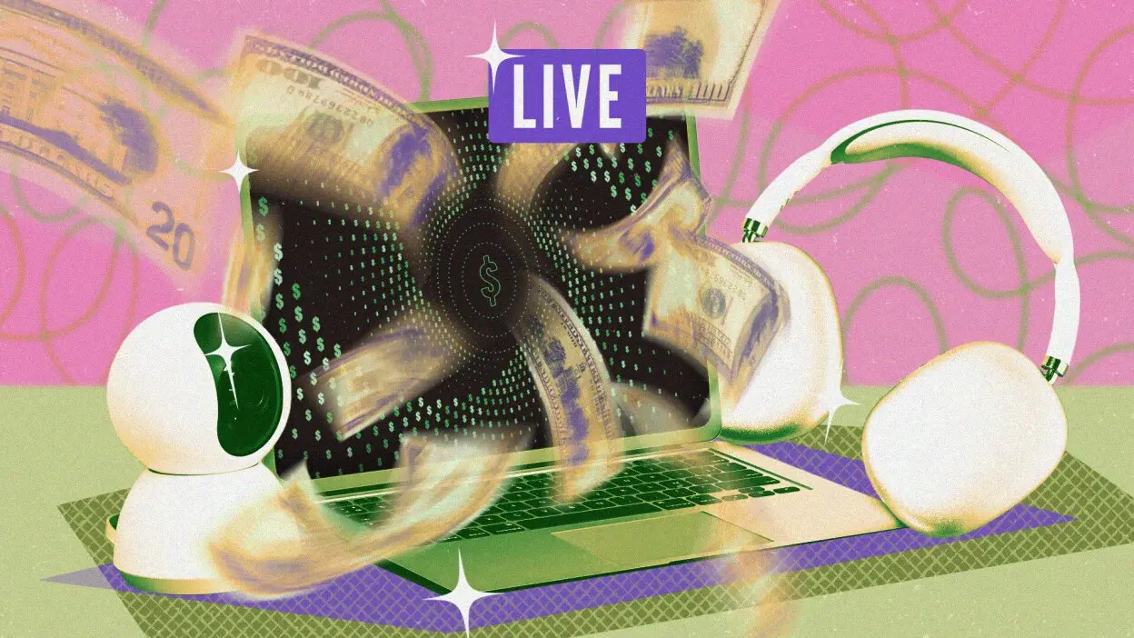 Lifehacker 2026 Early Labor Day Sale Live Blog 2 Money being sucked into a laptop with tech products around it.